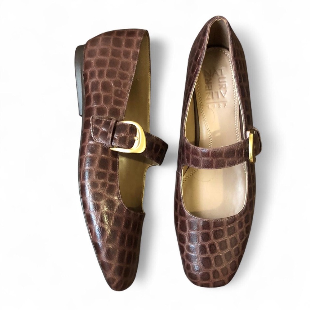 Y2K 90s Preppy Brown Grunge Faux Croc Leather Mary Jane Ballet Ballerina Flats